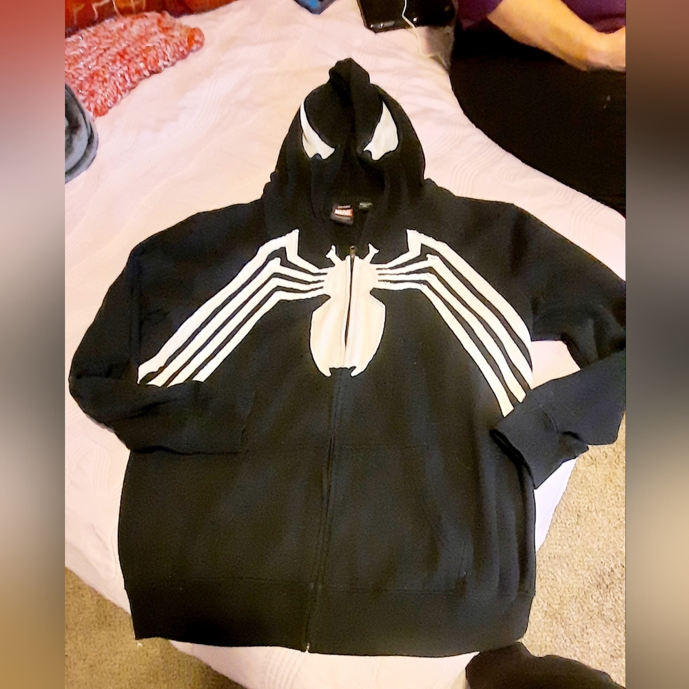 Authentic Marvel Black & White Spiderman Venom Hooded Sweat Jacket 2XL